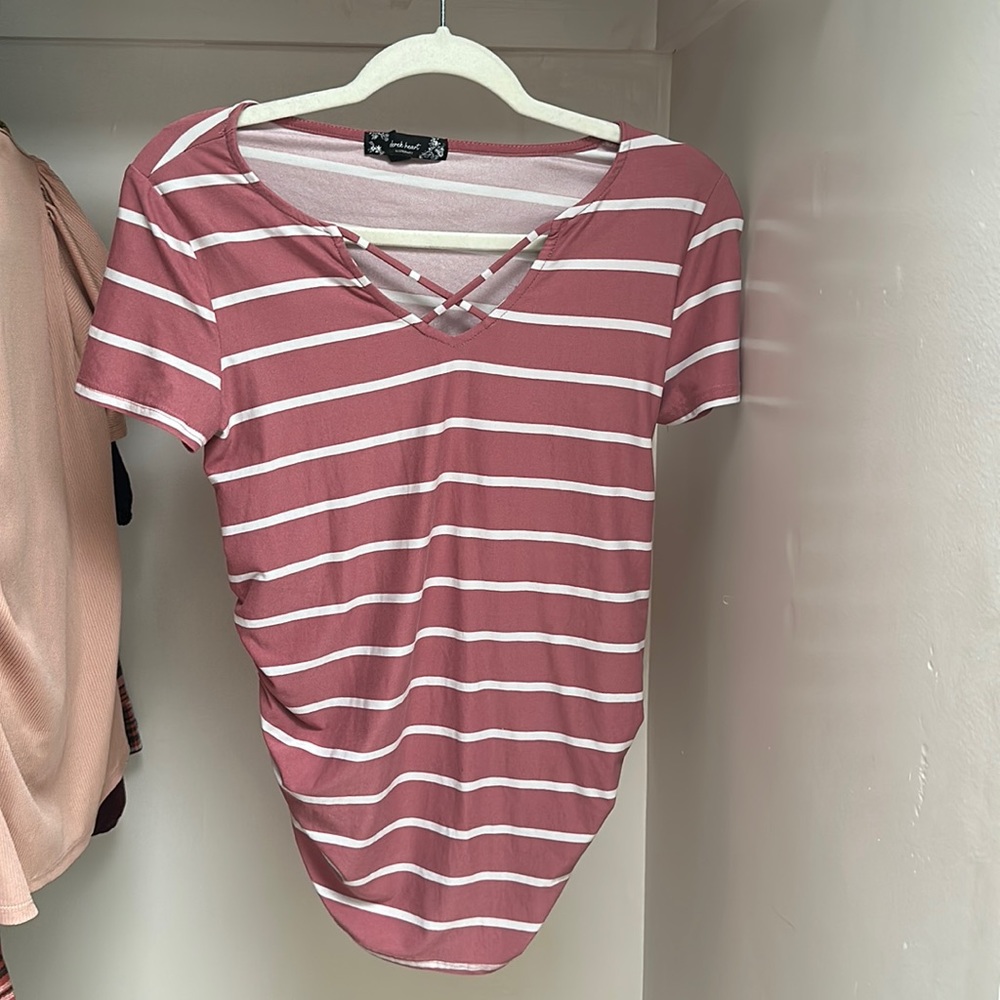Pink striped Maternity Shirt SMALL